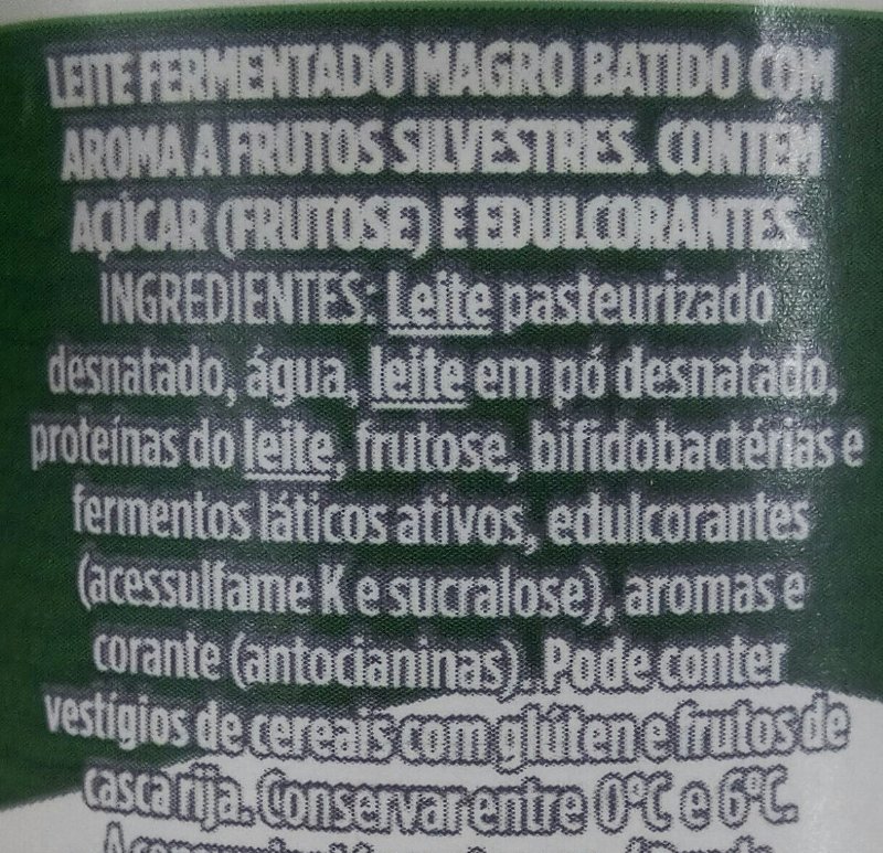 Foto da lista de ingredientes