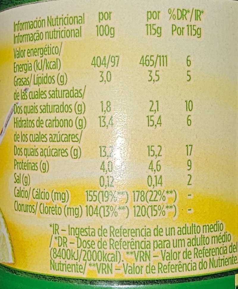 Foto da tabela nutricional