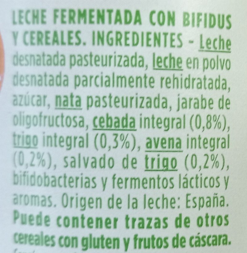 Foto da lista de ingredientes