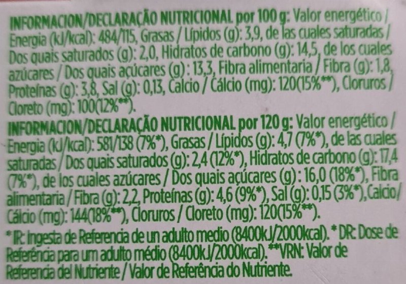 Foto da tabela nutricional