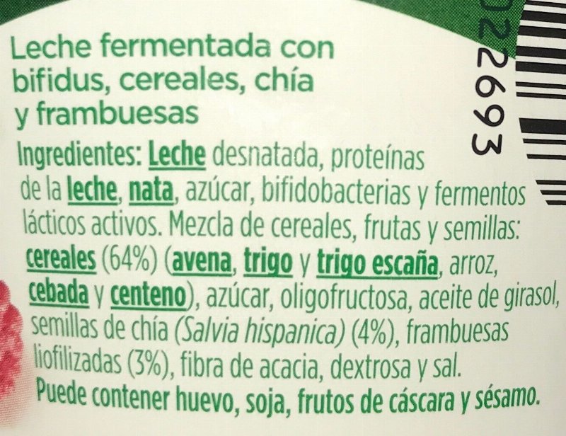 Foto da lista de ingredientes