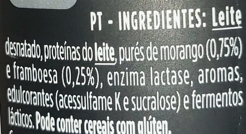 Foto da lista de ingredientes