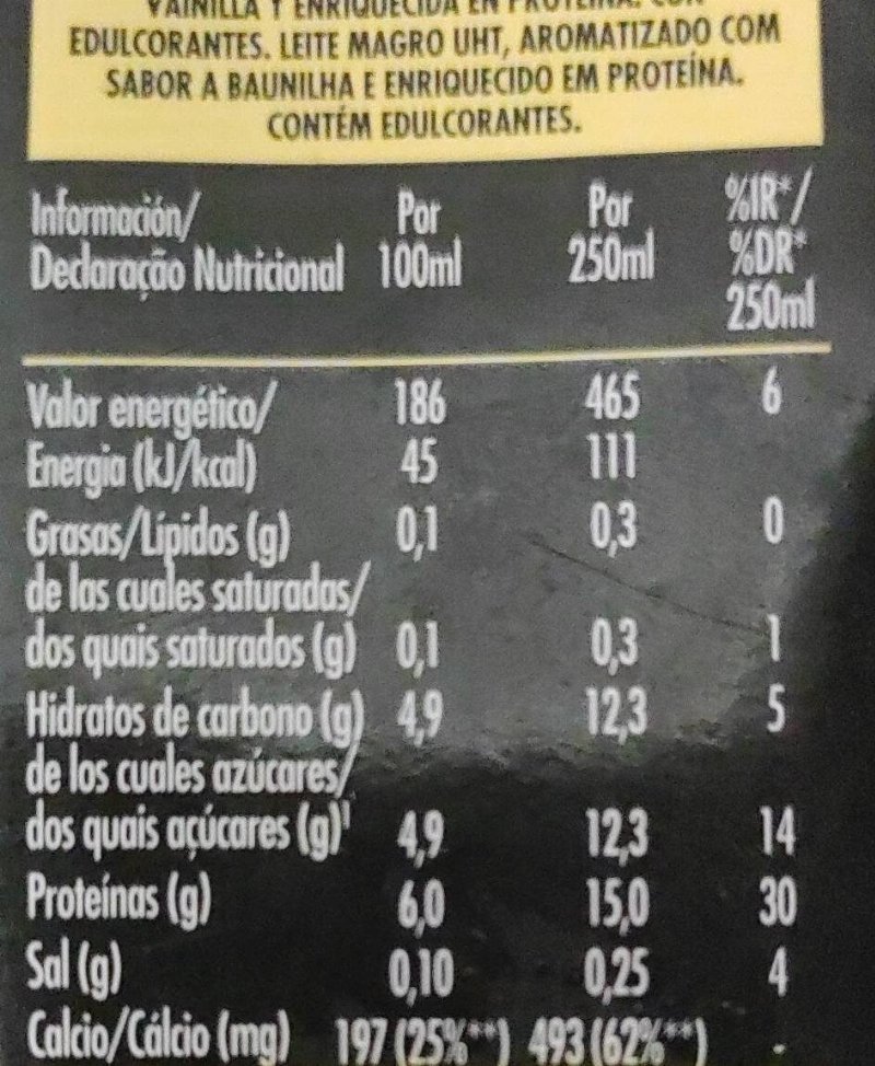 Foto da tabela nutricional