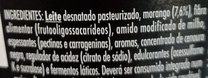 Foto da lista de ingredientes
