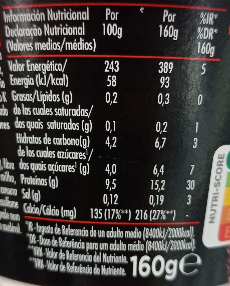 Foto da tabela nutricional