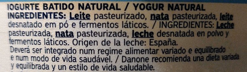 Foto da lista de ingredientes