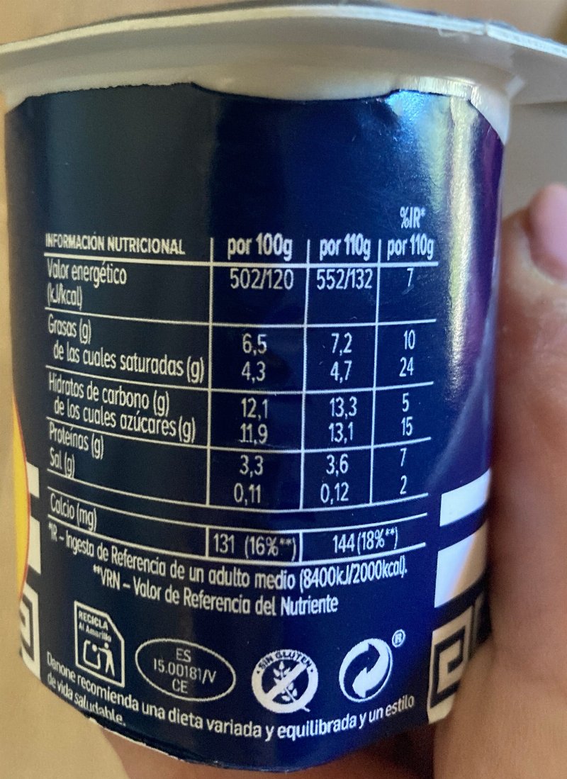 Foto da tabela nutricional