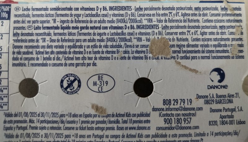Foto da lista de ingredientes