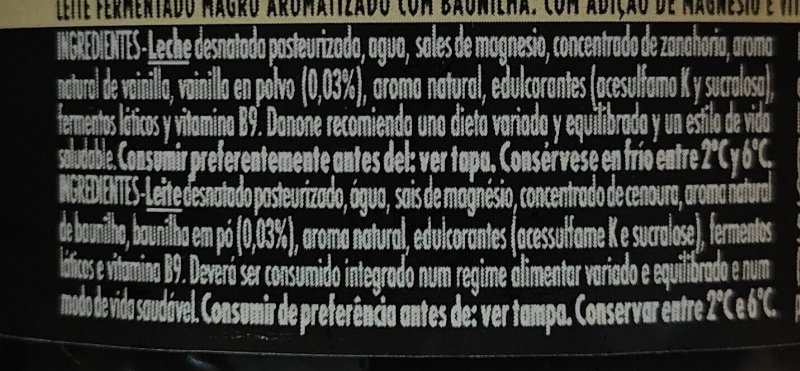 Foto da lista de ingredientes