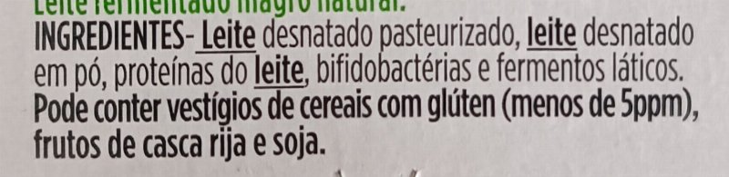 Foto da lista de ingredientes