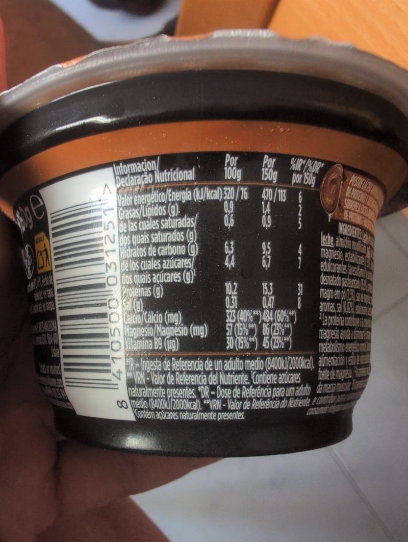 Foto da tabela nutricional