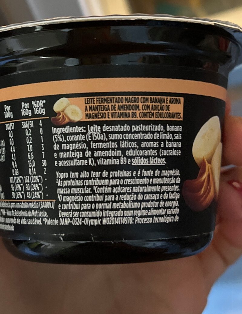 Foto da lista de ingredientes