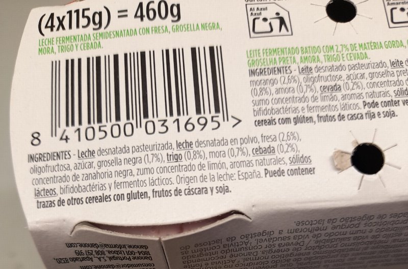 Foto da lista de ingredientes