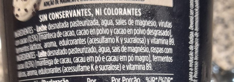 Foto da lista de ingredientes
