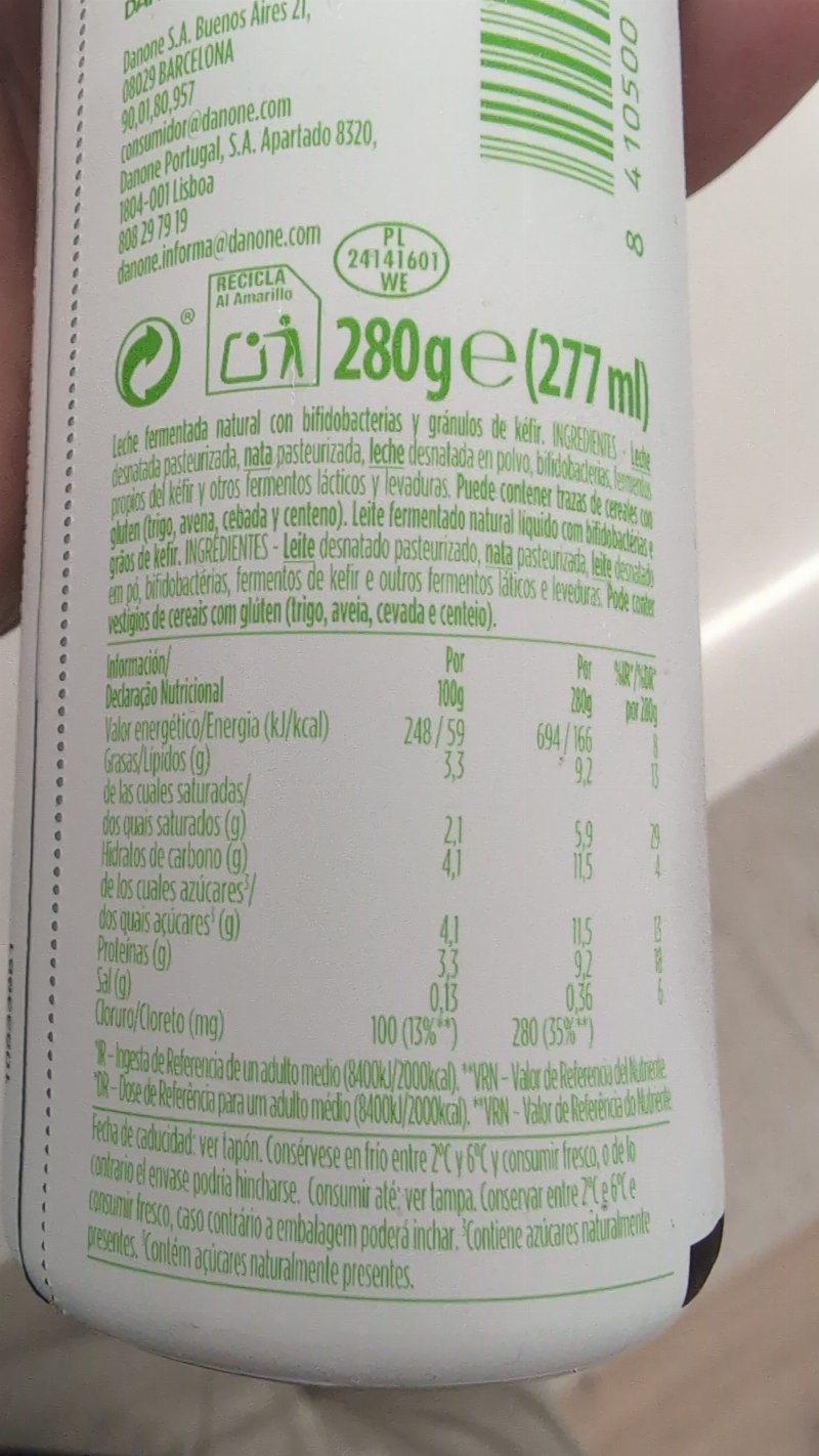 Foto da lista de ingredientes