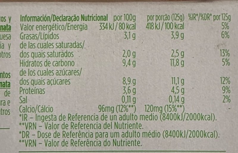Foto da tabela nutricional