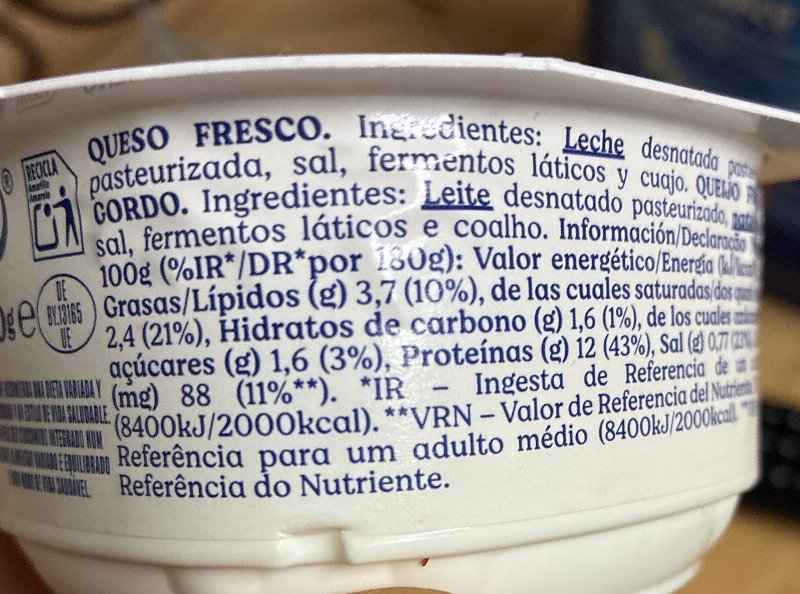 Foto da lista de ingredientes