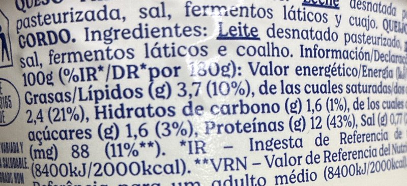 Foto da tabela nutricional