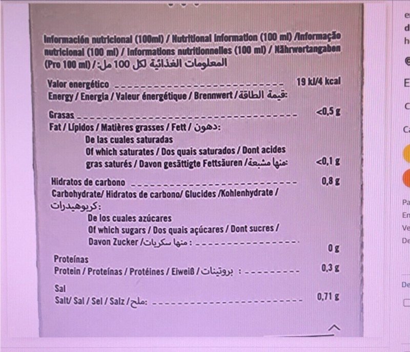 Foto da tabela nutricional