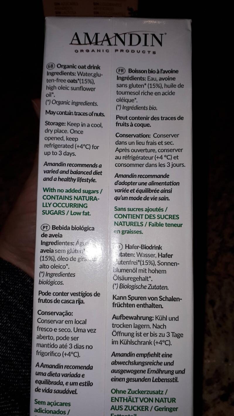 Foto da lista de ingredientes