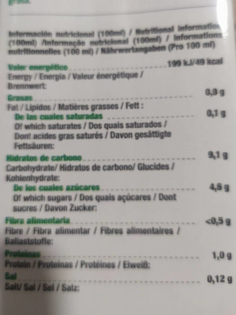 Foto da tabela nutricional