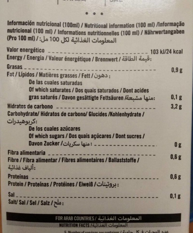 Foto da tabela nutricional