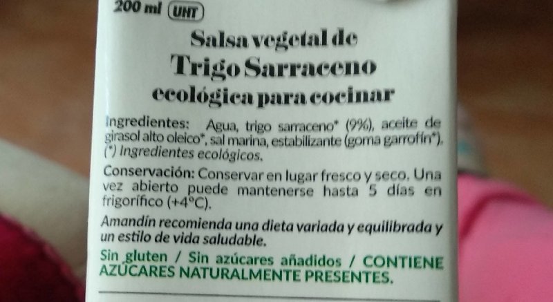 Foto da tabela nutricional