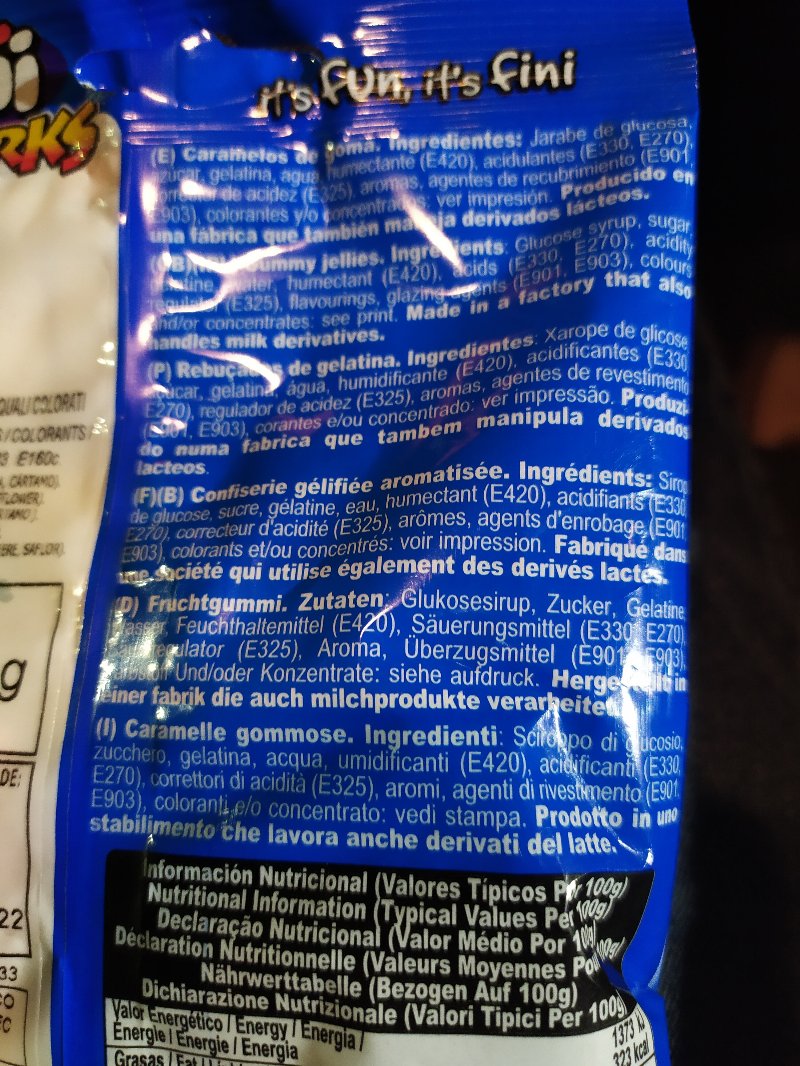 Foto da lista de ingredientes