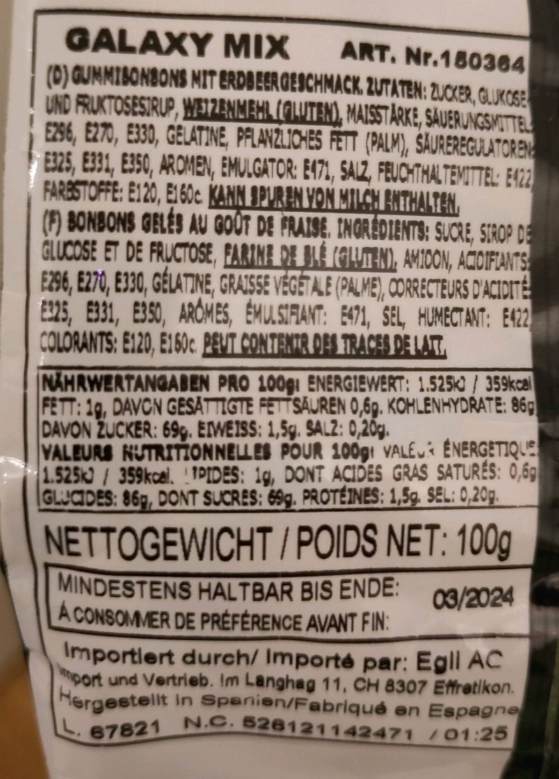 Foto da lista de ingredientes