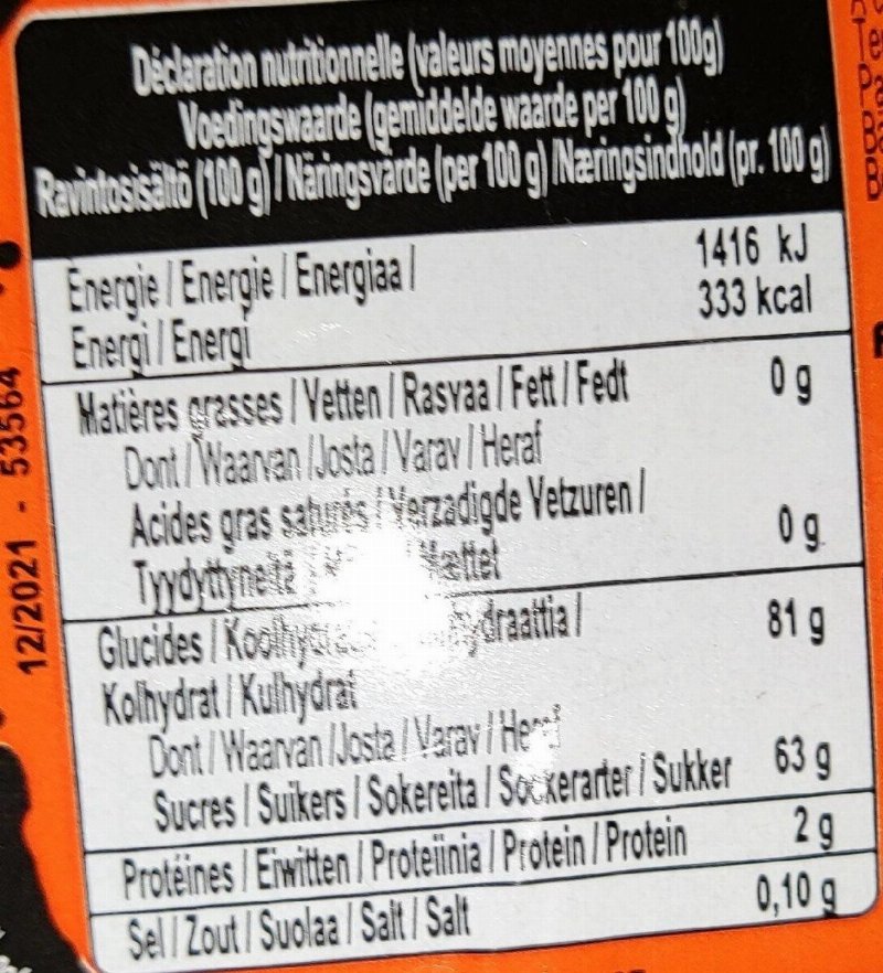 Foto da tabela nutricional