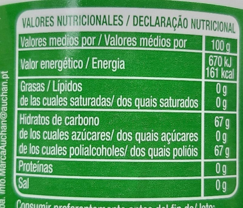 Foto da tabela nutricional
