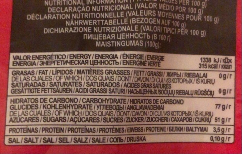 Foto da tabela nutricional