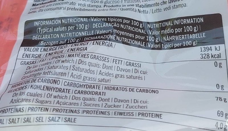 Foto da tabela nutricional
