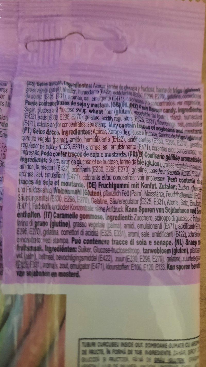 Foto da lista de ingredientes