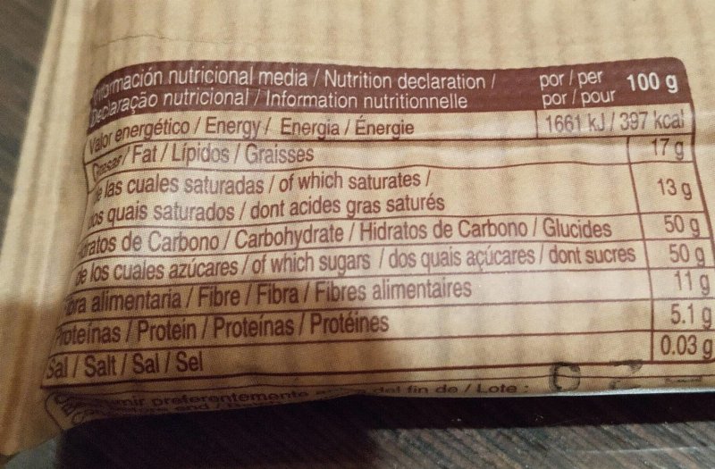 Foto da tabela nutricional