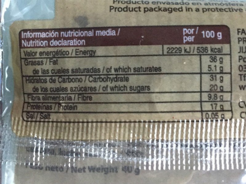 Foto da tabela nutricional