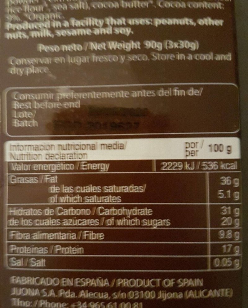 Foto da tabela nutricional