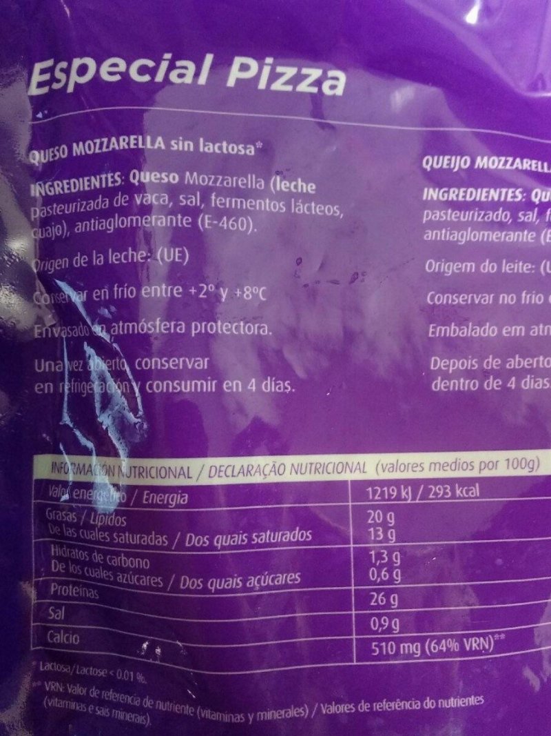 Foto da tabela nutricional