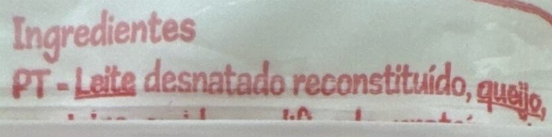 Foto da lista de ingredientes