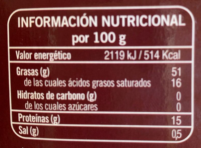Foto da tabela nutricional