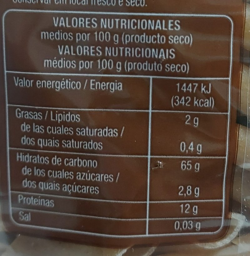Foto da tabela nutricional