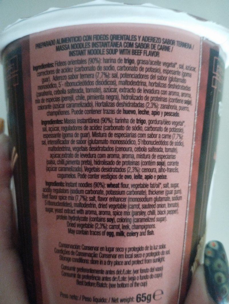 Foto da lista de ingredientes