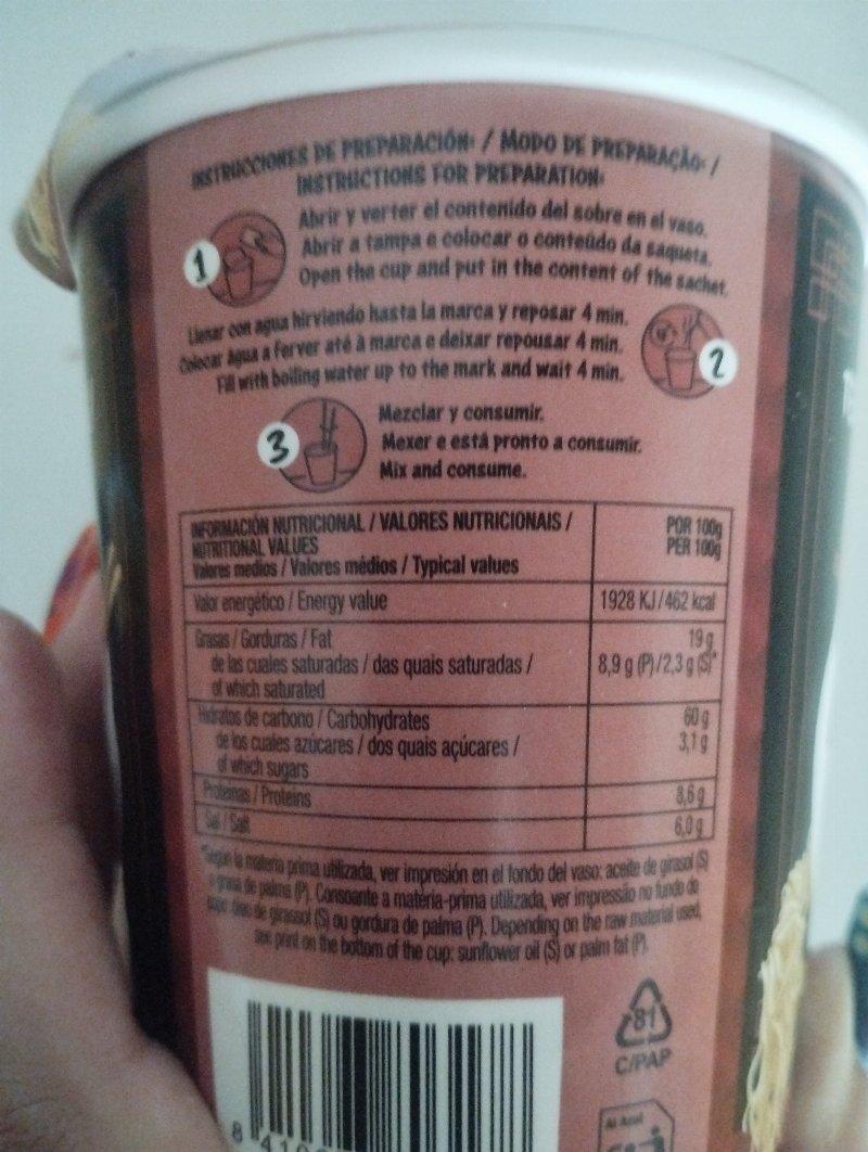 Foto da tabela nutricional