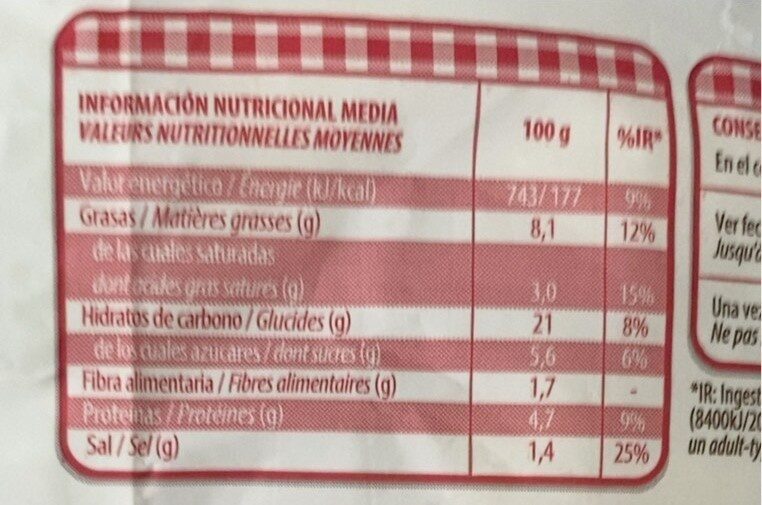 Foto da tabela nutricional
