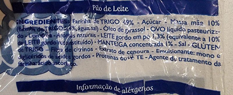 Foto da lista de ingredientes