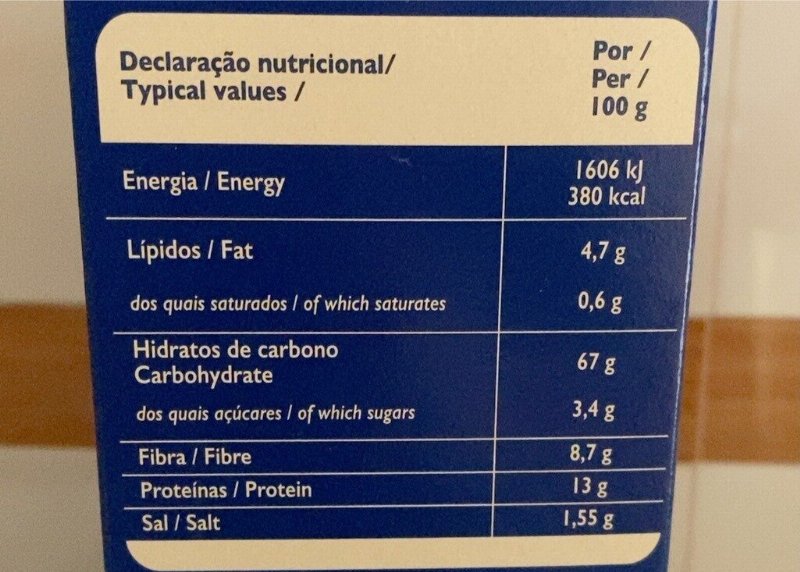 Foto da tabela nutricional