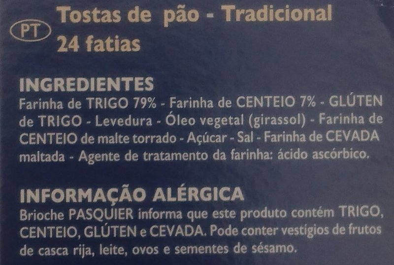 Foto da lista de ingredientes