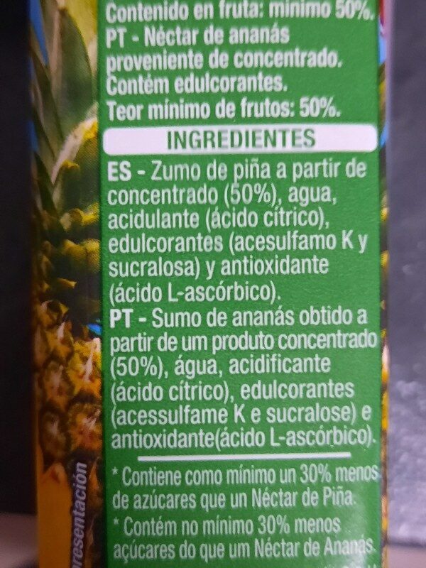 Foto da lista de ingredientes