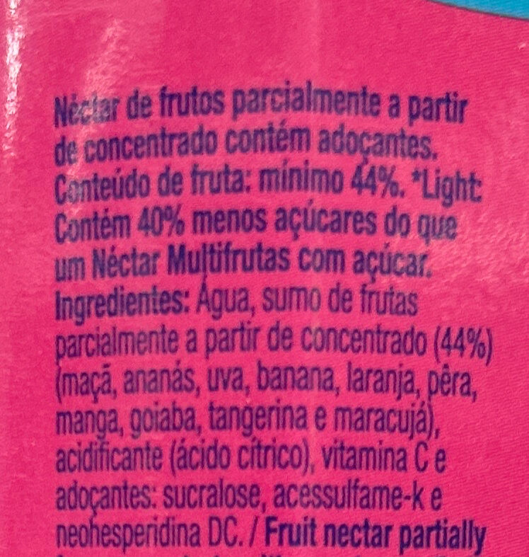 Foto da lista de ingredientes