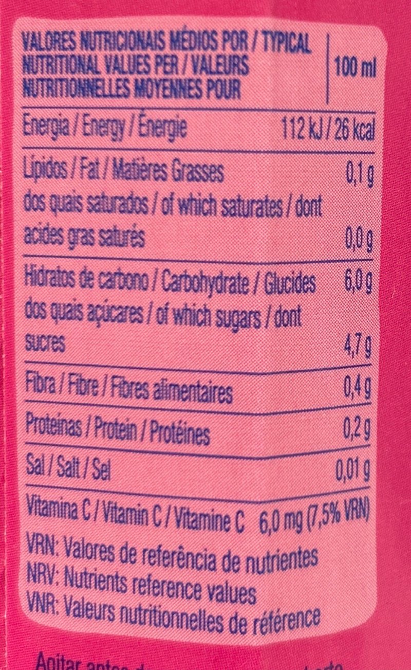 Foto da tabela nutricional